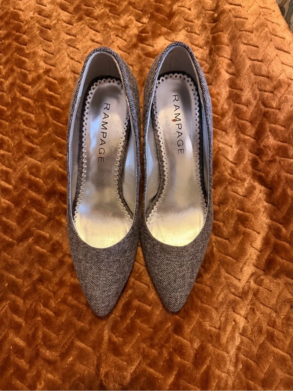 Rampage Gray Herringbone Pointed Toe Heels